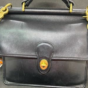 COPY - Vintage Coach Willis Black Leather Crossbody Satchel Bag With Top Handle…